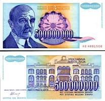 *500 000 000 Dinárov Juhoslávia 1993, P134 UNC - Kliknutím na obrázok zatvorte -